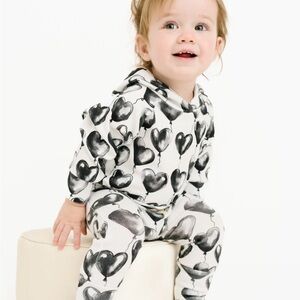 Black Heart Balloon Hoodie Romper and Jogger Set